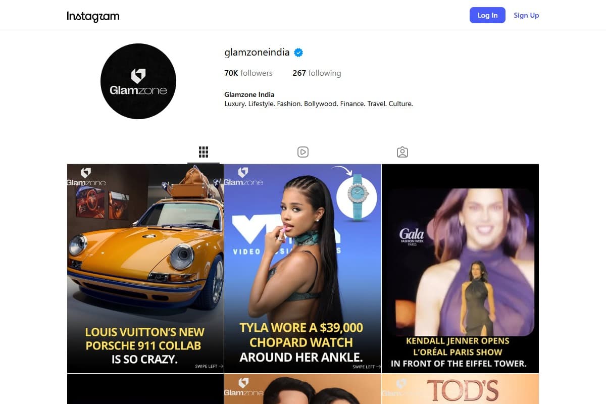 GLAMZONE INDIA Instagram Profile Showcase