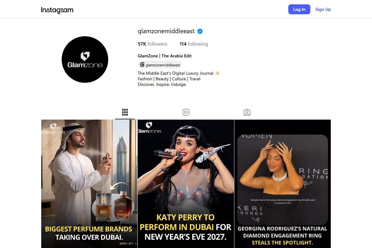 GLAMZONE MIDDLE EAST Instagram Profile Showcase